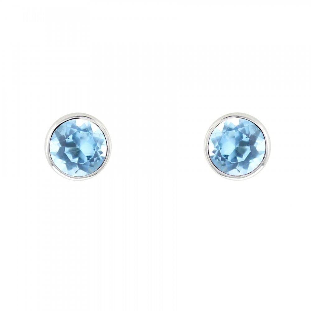 Platinum 5mm x 5mm blue topaz stud earrings