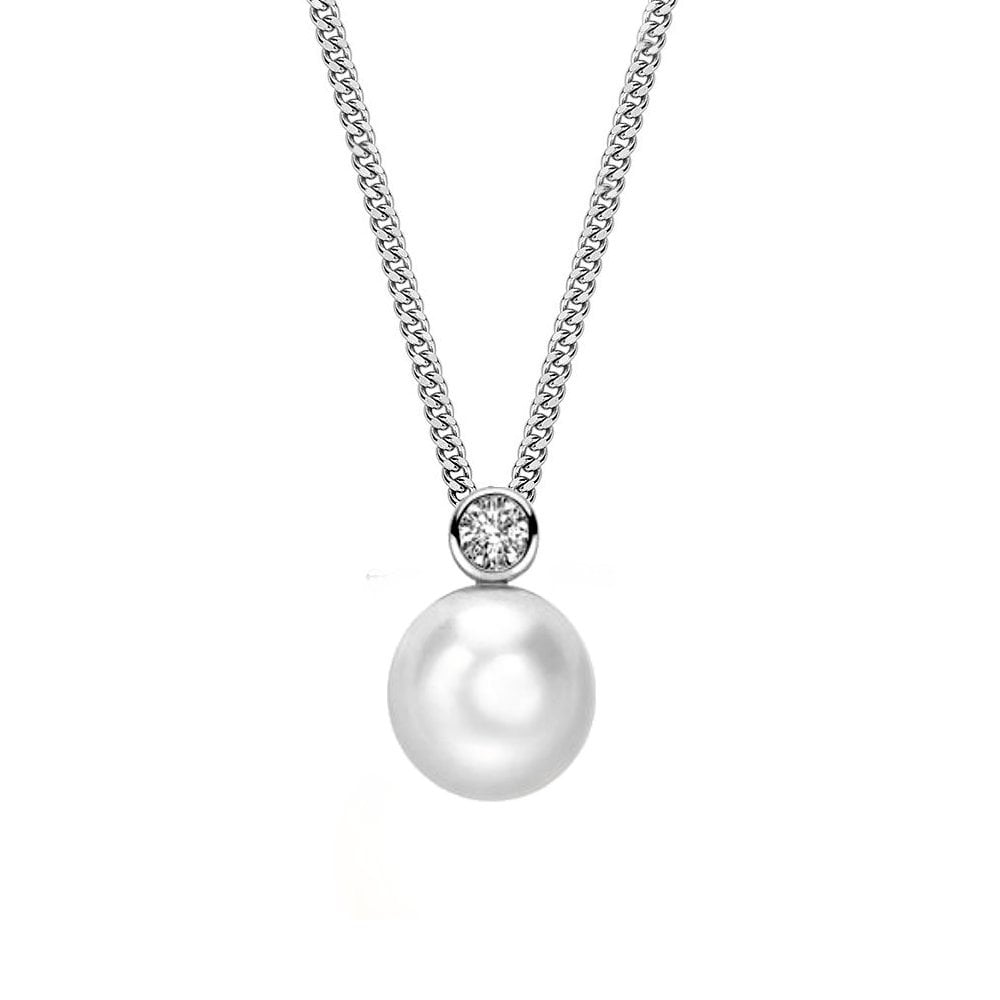 18ct white gold 7mm Akoya pearl & 0.10ct diamond pendant