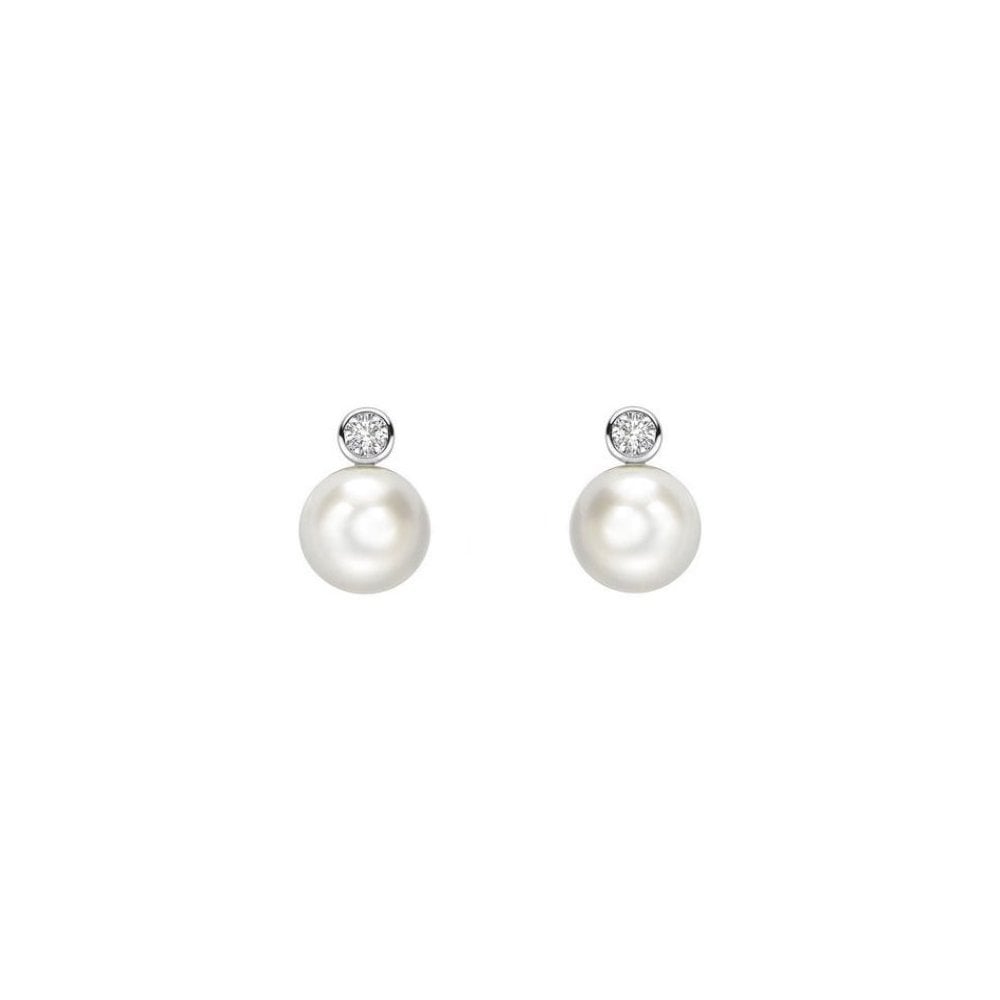18ct white gold 7mm Akoya pearl & 0.20ct diamond earrings