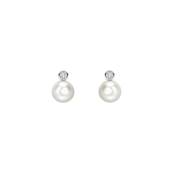 18ct white gold 7mm Akoya pearl & 0.20ct diamond earrings