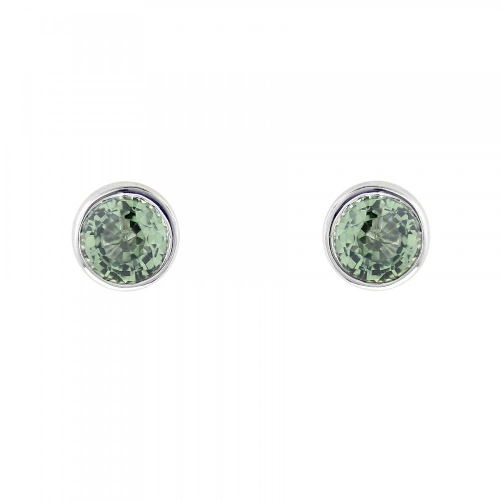 Platinum 5mm x 5mm green sapphire stud earrings