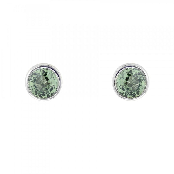 Platinum 5mm x 5mm green sapphire stud earrings