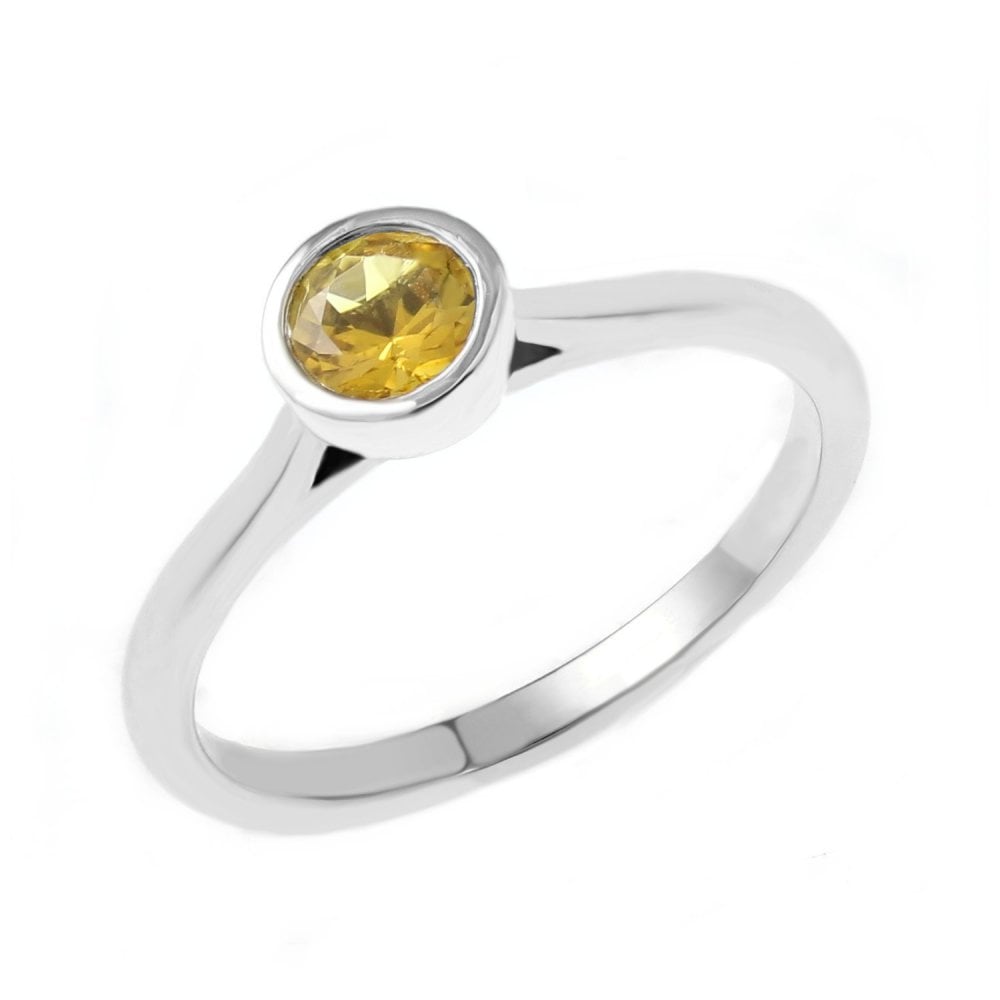 Platinum 0.75ct round yellow sapphire ring