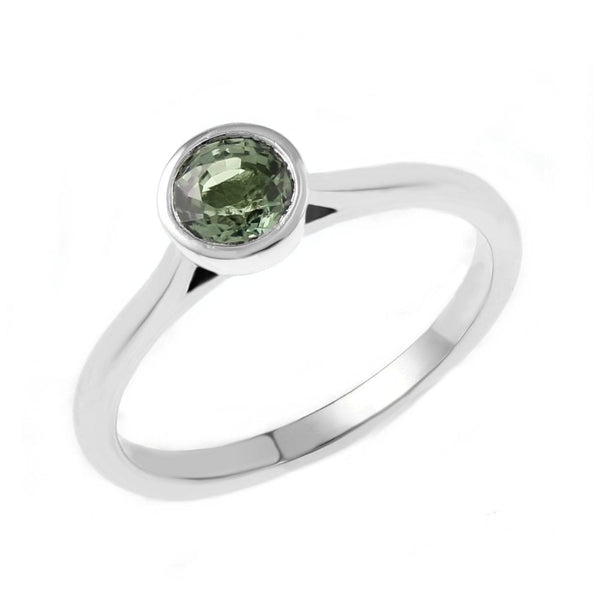 Platinum 0.60ct round green sapphire ring