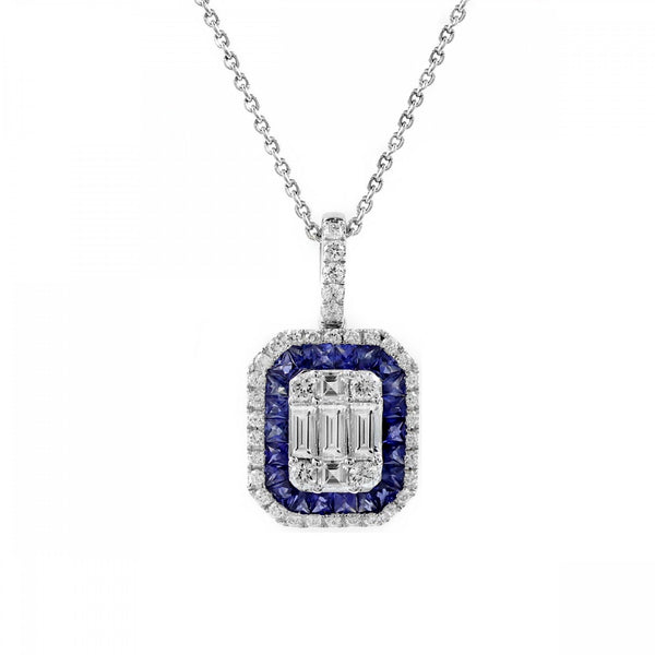 18ct white gold 0.89ct sapphire & 0.72ct diamond cluster pendant