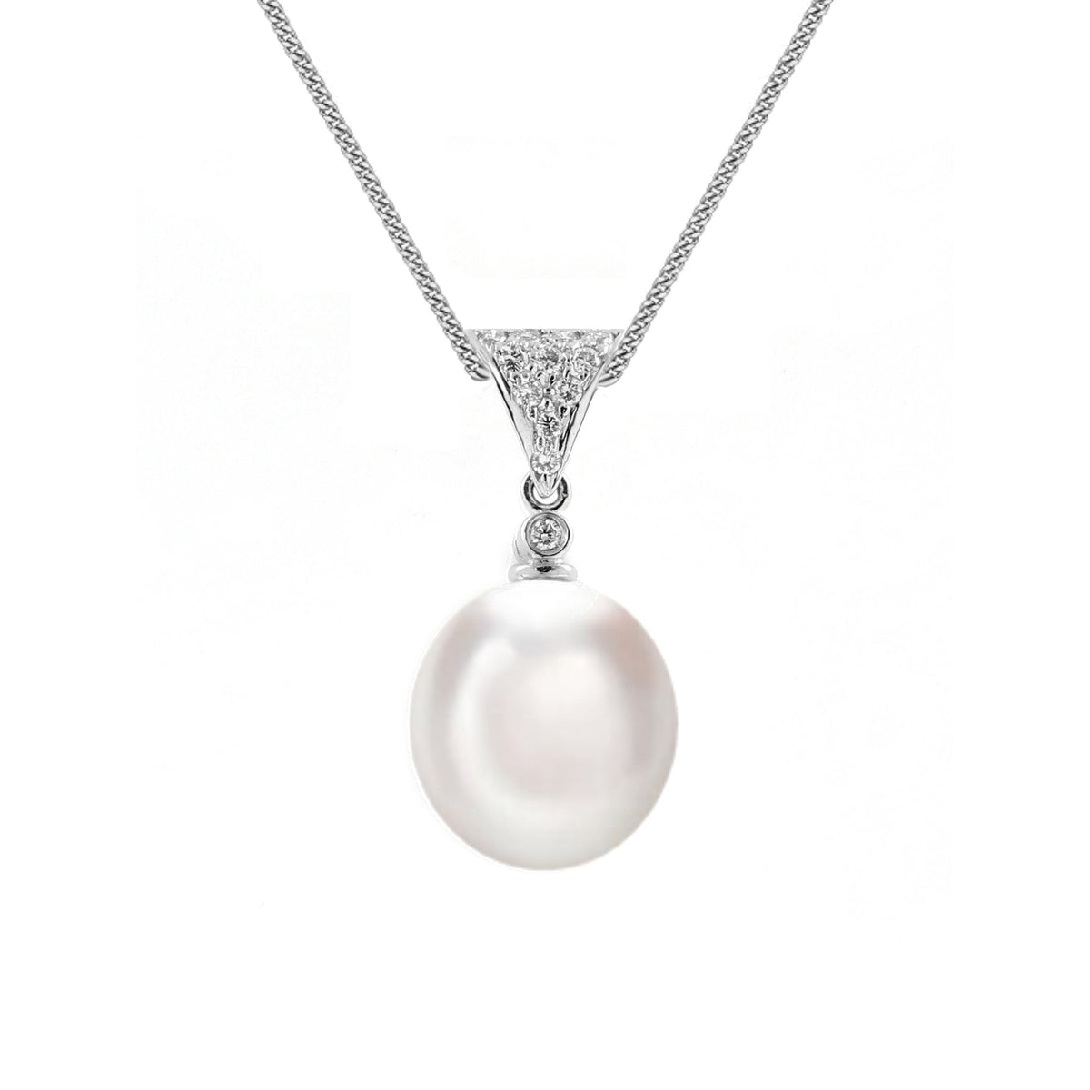 18ct white gold 10mm South Sea pearl & 0.09ct diamond pendant