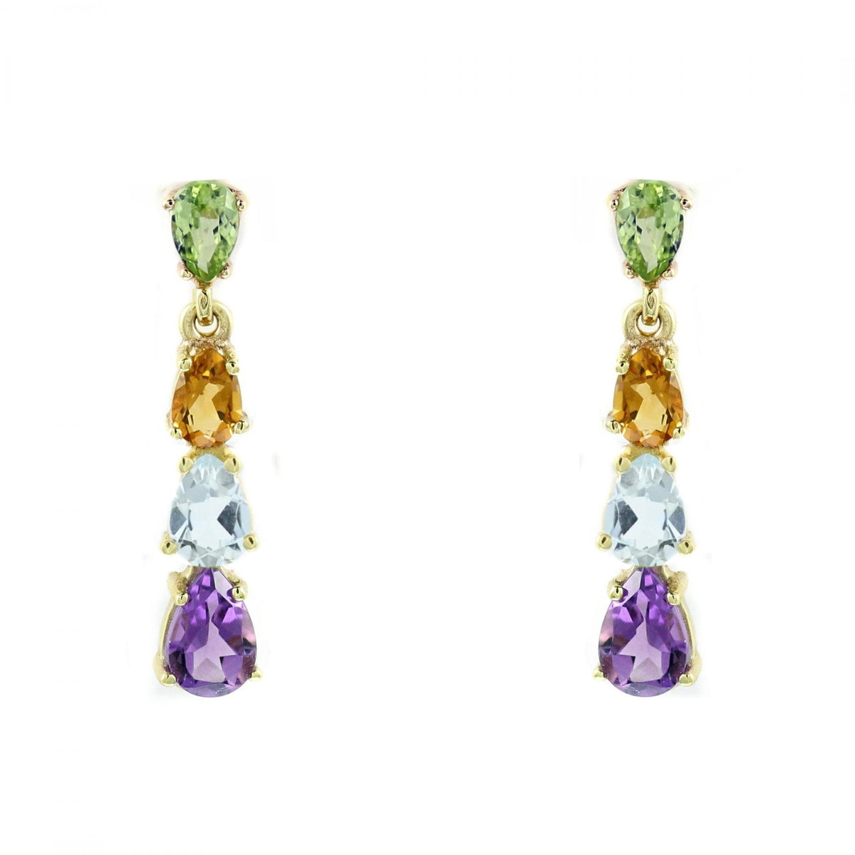 9ct yellow gold mutli gemstone 4 stone drop earrings