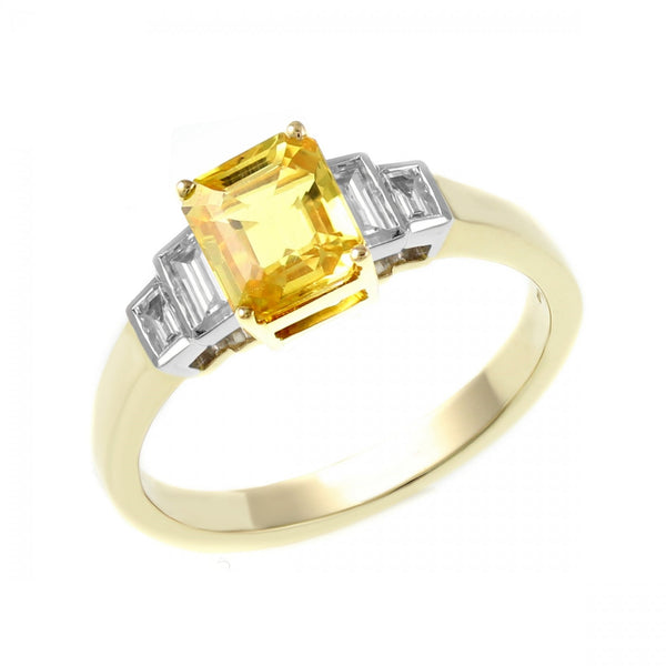 18ct yellow gold 1.47ct yellow sapphire & 0.30ct diamond ring