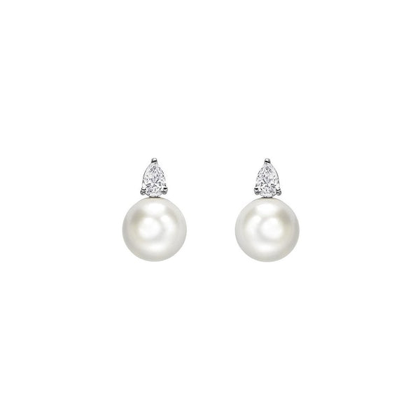 18ct white gold 9.5mm Akoya pearl & 0.52ct diamond earrings