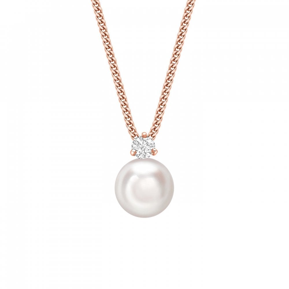 18ct rose gold 8mm Akoya pearl & 0.10ct diamond pendant