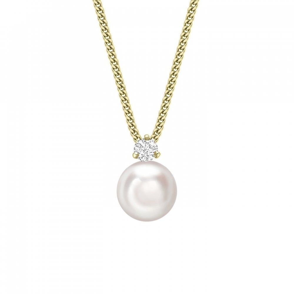 18ct yellow gold 8mm Akoya pearl & 0.10ct diamond pendant