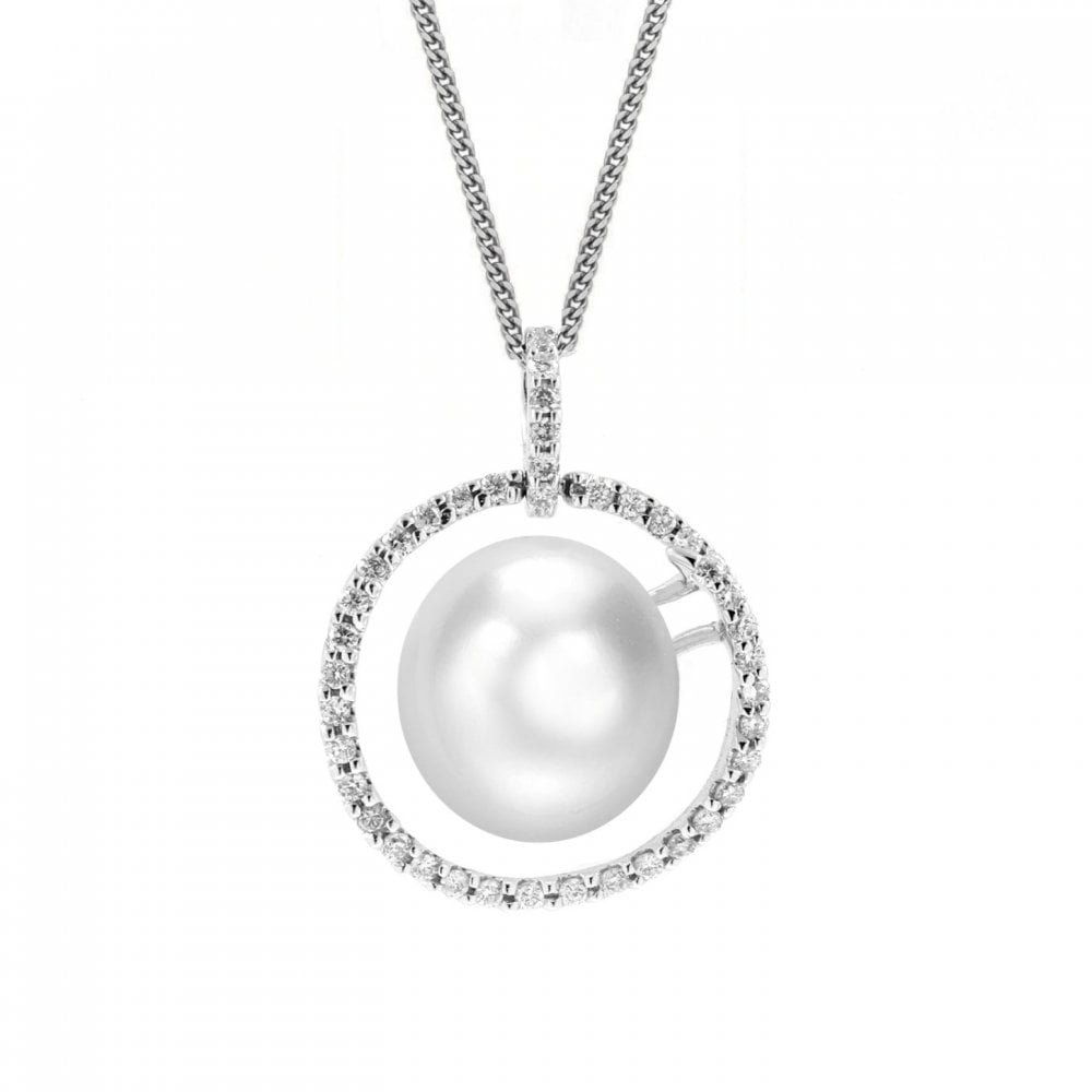 18ct white gold 11mm South Sea pearl & 0.35ct diamond pendant
