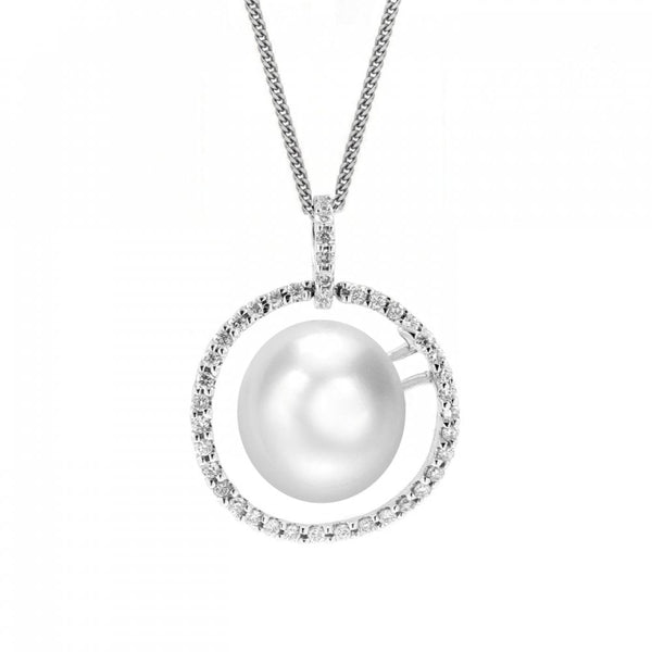 18ct white gold 11mm South Sea pearl & 0.35ct diamond pendant