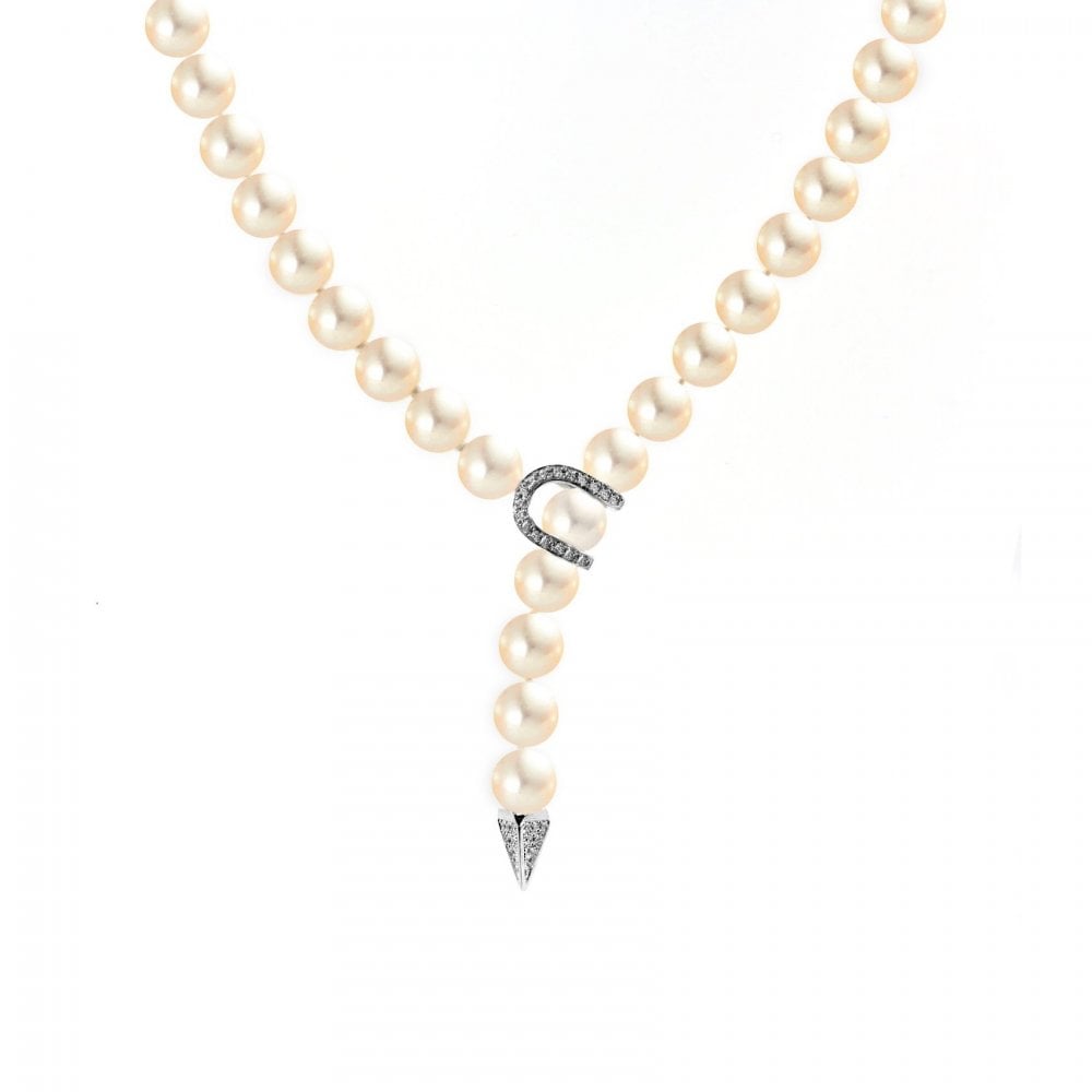18ct white gold 26" 8.0mm x 8.5mm Akoya pearl & diamond necklace
