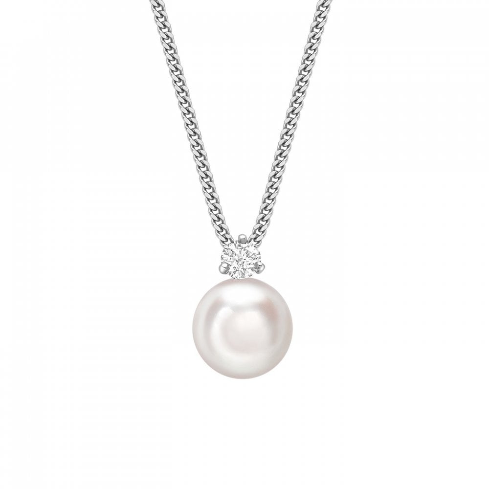 18ct white gold 8.5mm x 9mm Akoya pearl & 0.20ct diamond pendant
