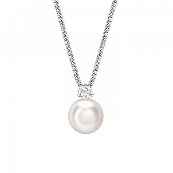 18ct white gold 8.5mm x 9mm Akoya pearl & 0.20ct diamond pendant