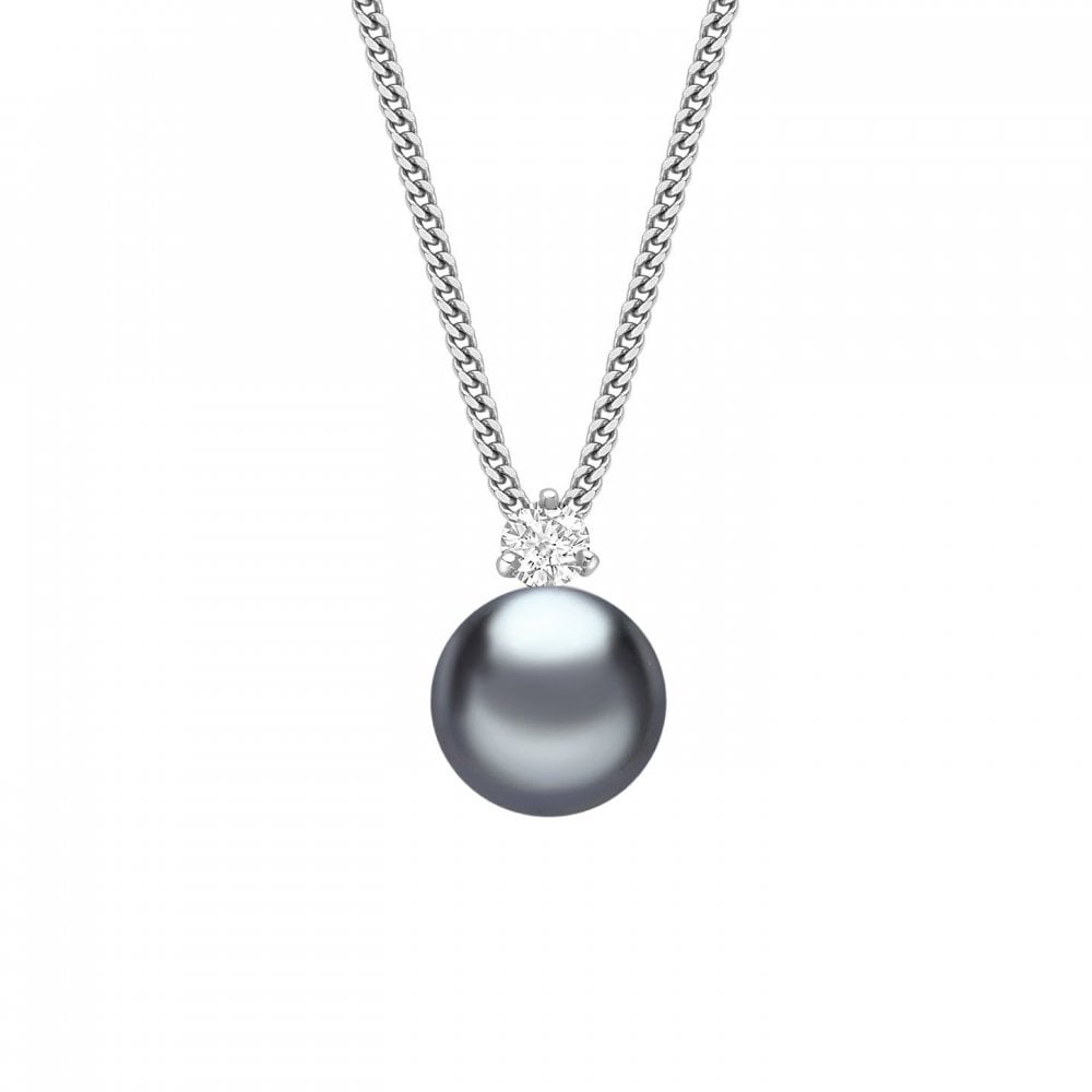 18ct white gold 12mm x 10mm Tahitian pearl & diamond pendant