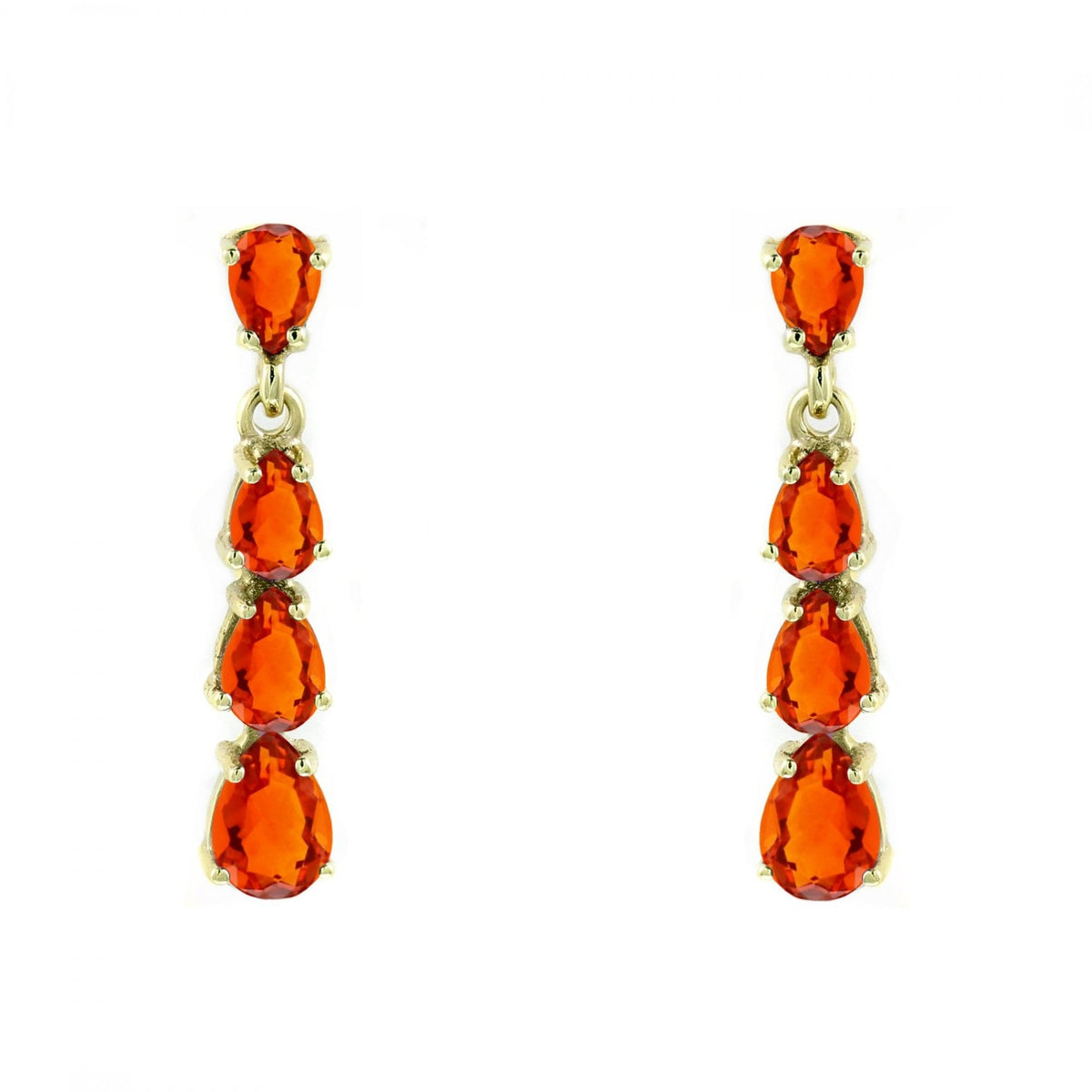 9ct yellow gold fire opal 4 stone drop earrings