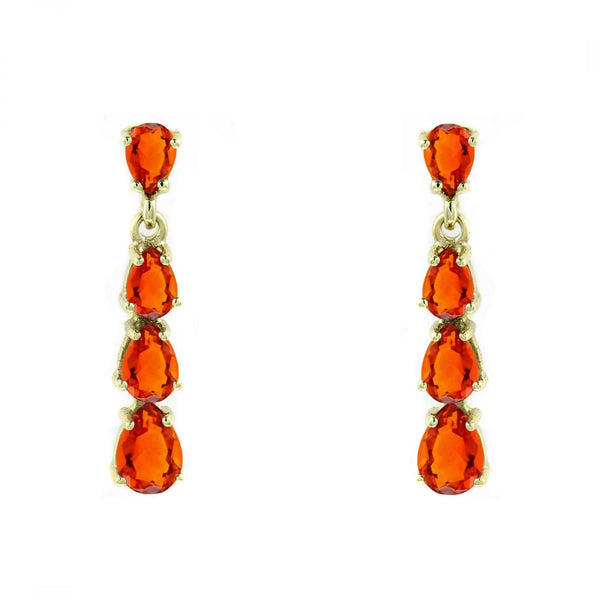 9ct yellow gold fire opal 4 stone drop earrings
