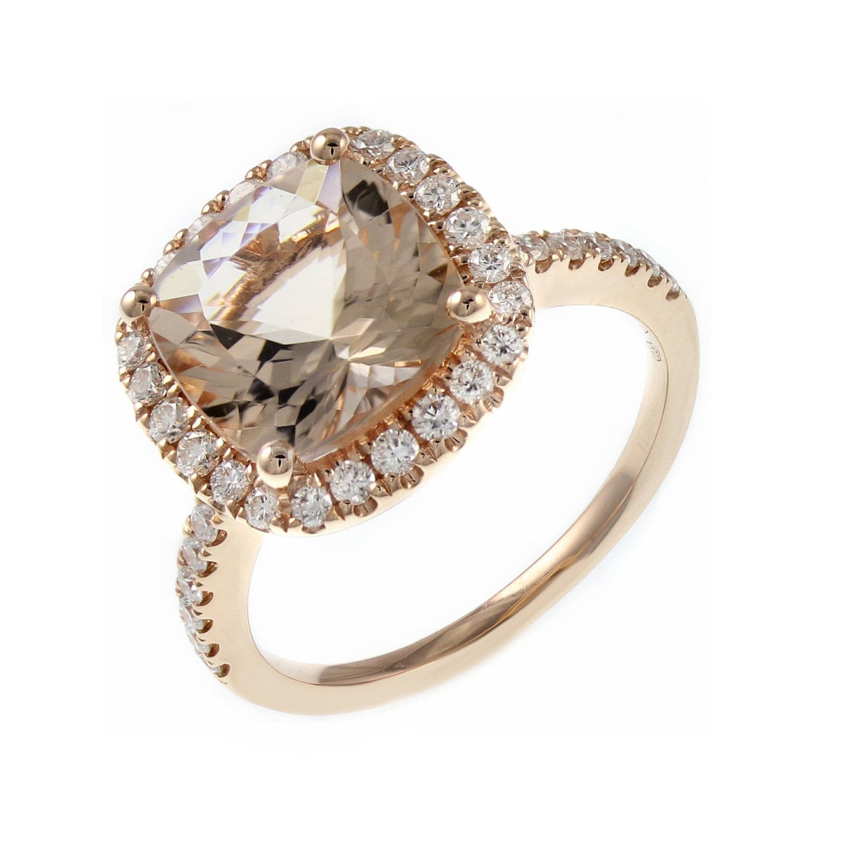 18ct rose gold 3.44ct morganite & 0.52ct diamond cluster ring