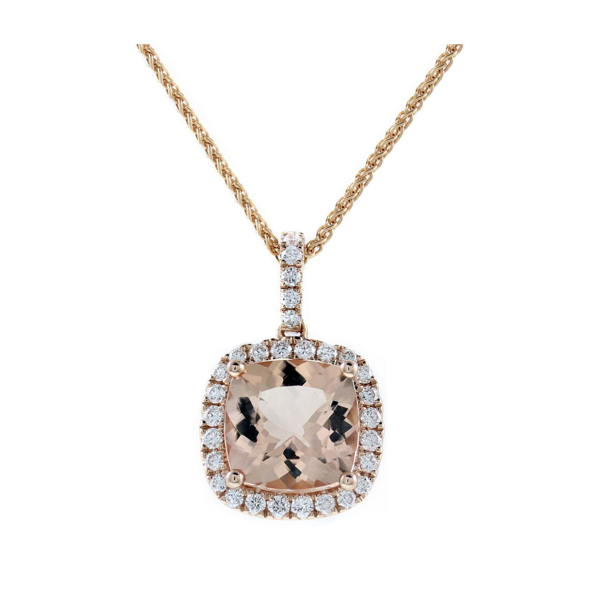 18ct rose gold 3.68ct morganite & 0.42ct diamond cluster pendant