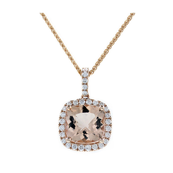 18ct rose gold 3.68ct morganite & 0.42ct diamond cluster pendant