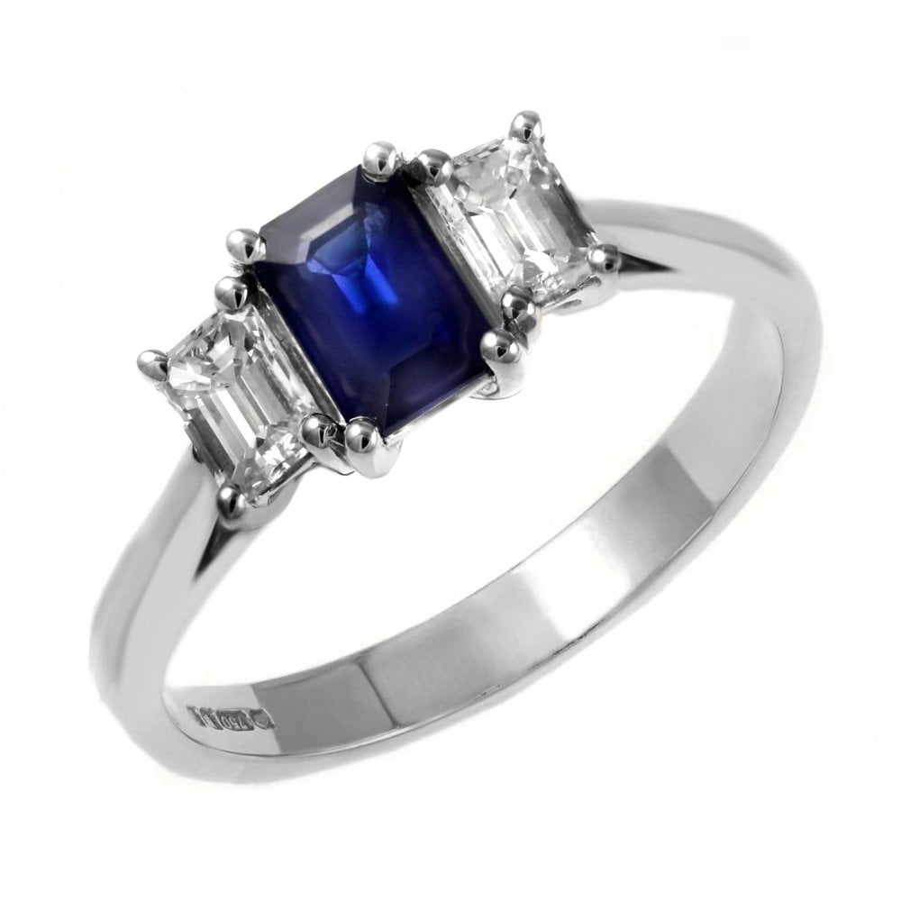 Platinum 0.55ct sapphire & 0.30ct diamond 3 stone ring