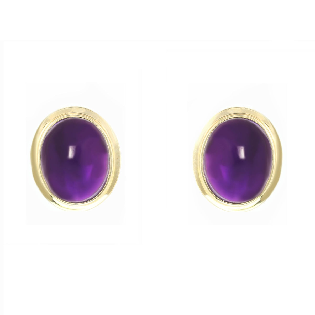 9ct yellow gold 9mm x 7mm oval cabachon amethyst stud earrings