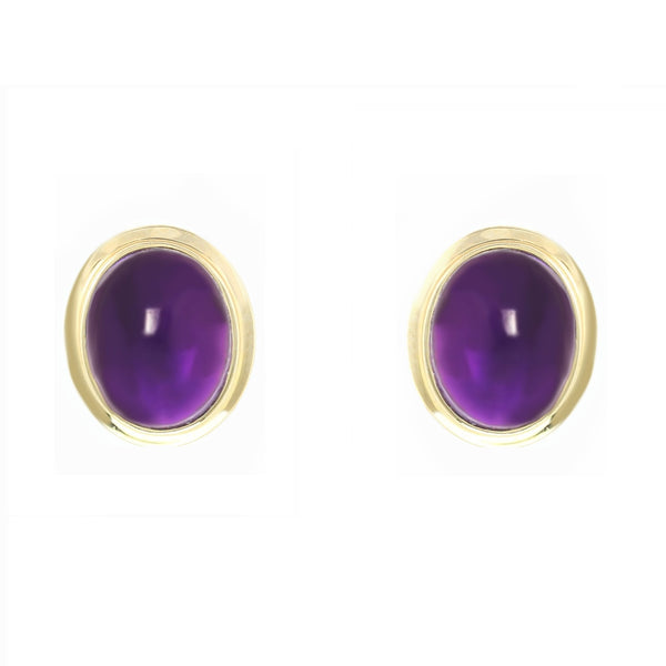 9ct yellow gold 9mm x 7mm oval cabachon amethyst stud earrings