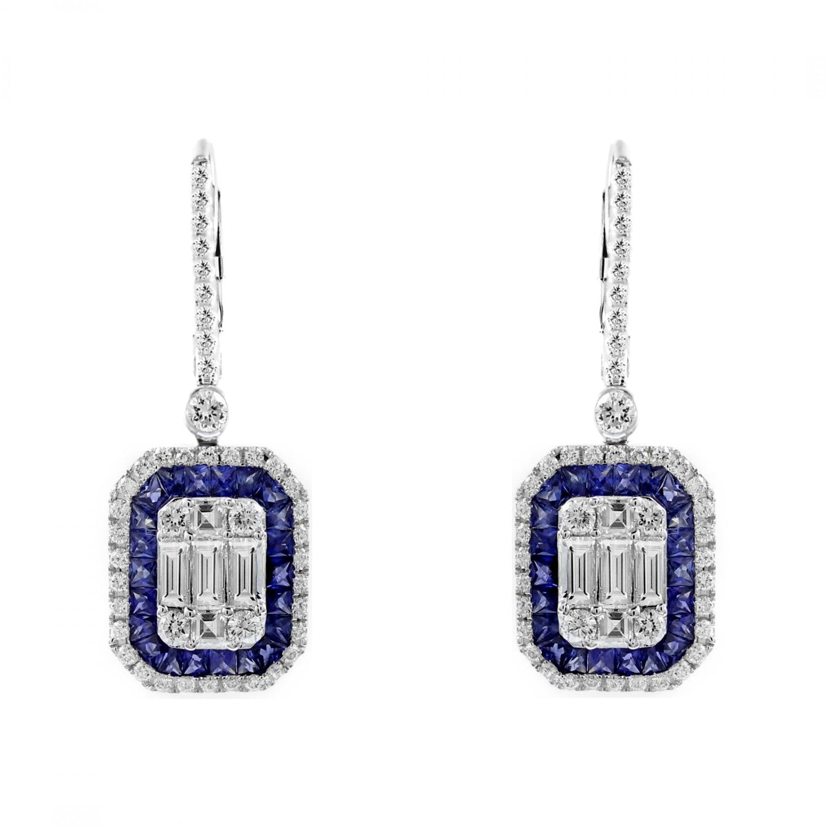 18ct white gold 1.51ct sapphire 1.55ct diamond cluster earrings