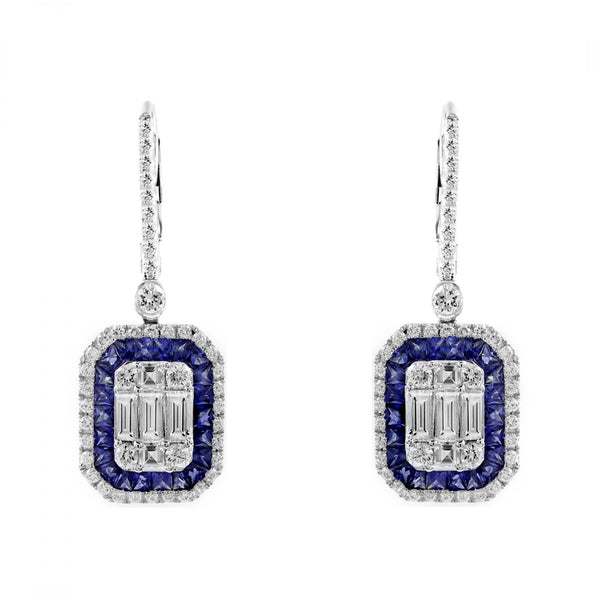 18ct white gold 1.51ct sapphire 1.55ct diamond cluster earrings