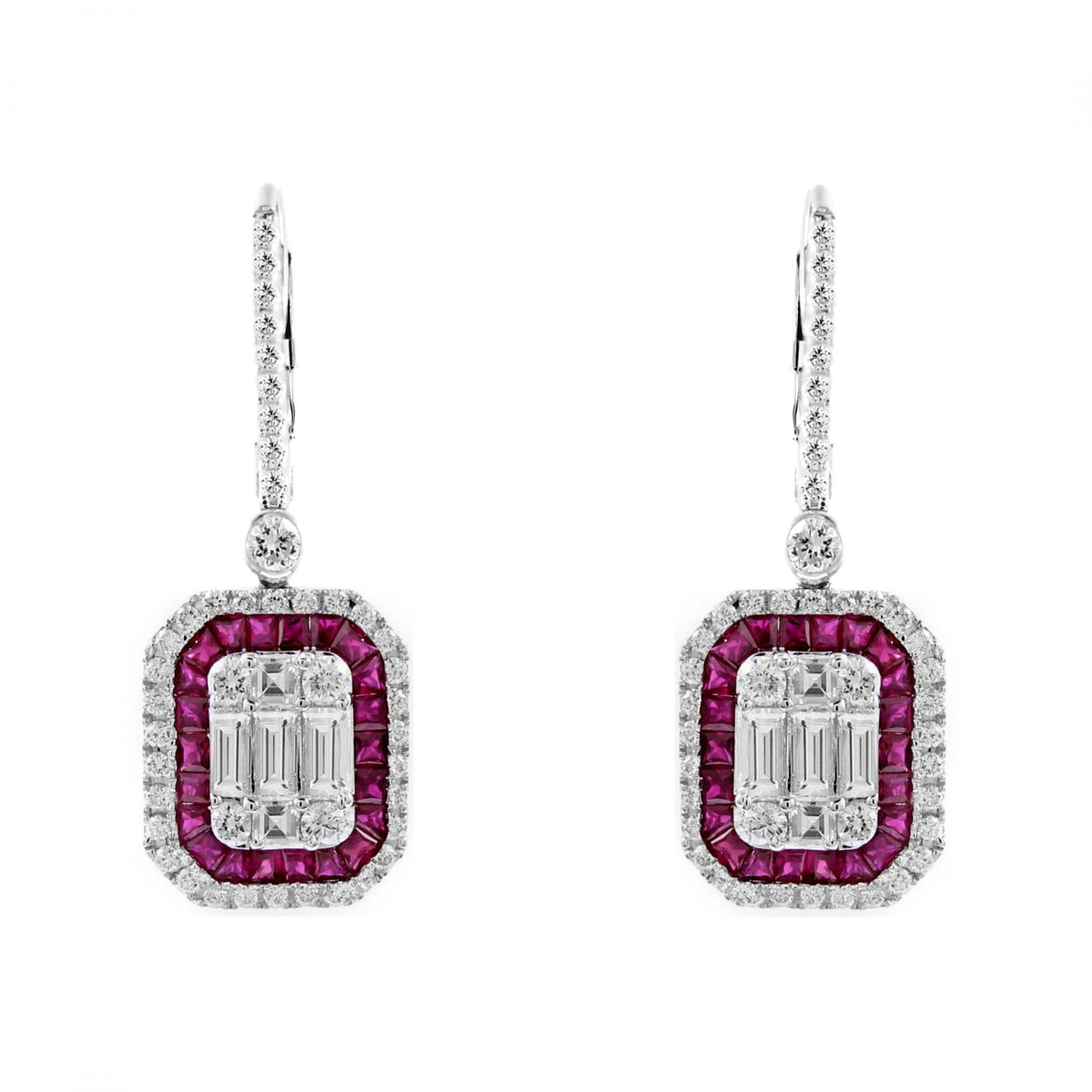 18ct white gold 1.61ct ruby & 1.51ct diamond cluster earrings
