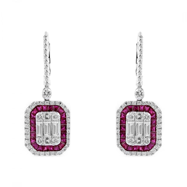 18ct white gold 1.61ct ruby & 1.51ct diamond cluster earrings