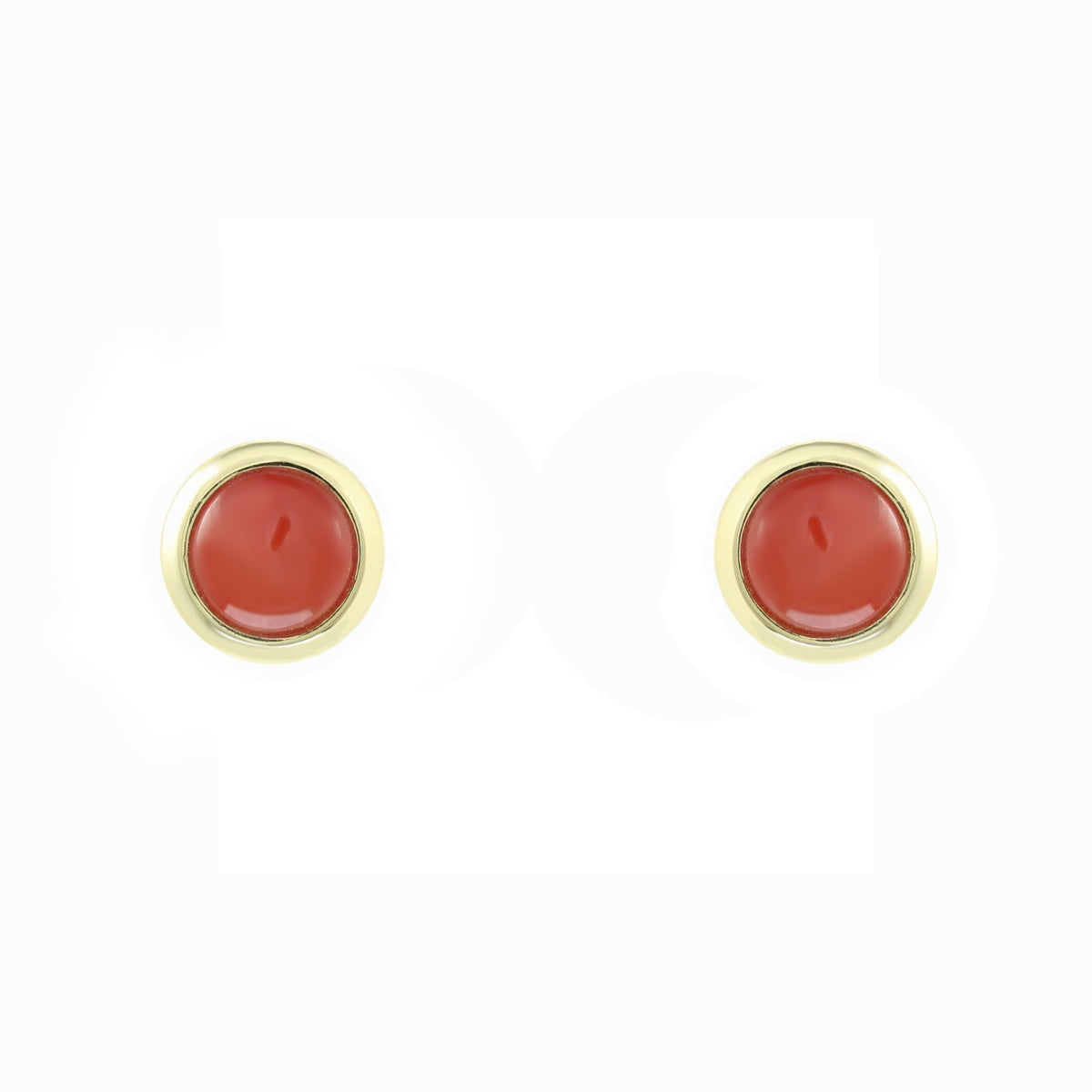 9ct yellow gold 6mm x 6mm cabachon round coral stud earrings