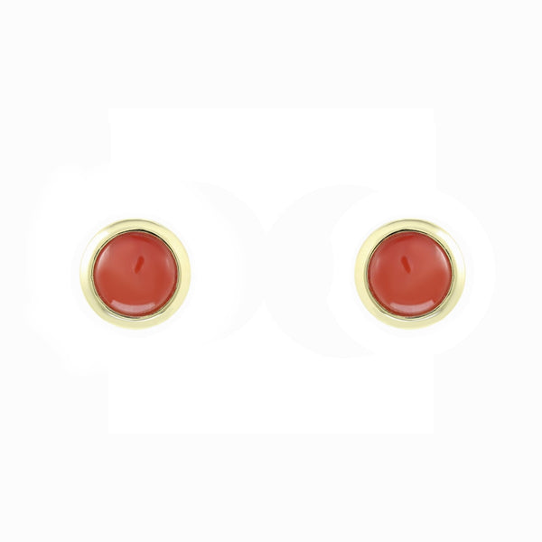 9ct yellow gold 6mm x 6mm cabachon round coral stud earrings