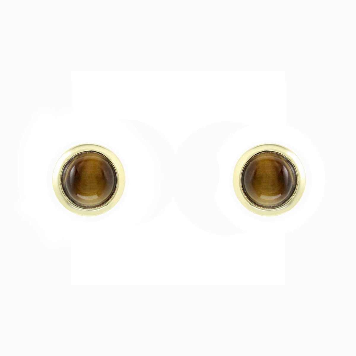 9ct yellow gold 6mm x 6mm round tigers eye stud earrings