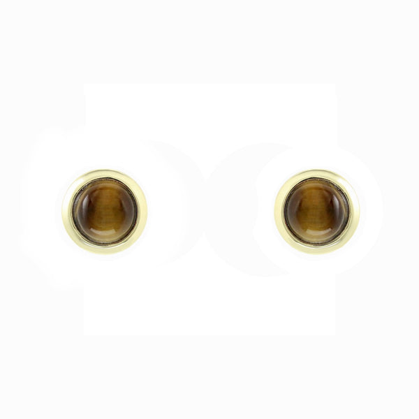 9ct yellow gold 6mm x 6mm round tigers eye stud earrings