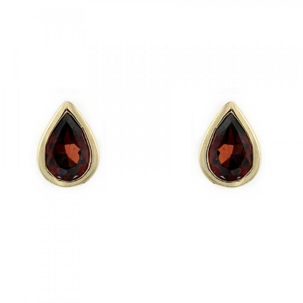 9ct yellow gold 7mm x 5mm pear garnet stud earrings