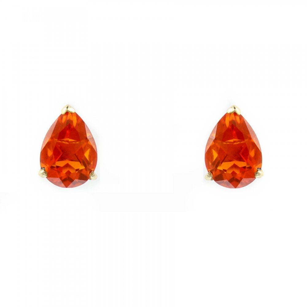 9ct yellow gold 7mm x 5mm pear fire opal stud earrings