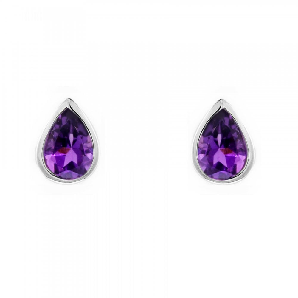 9ct white gold 6mm x 4mm pear amethyst stud earrings