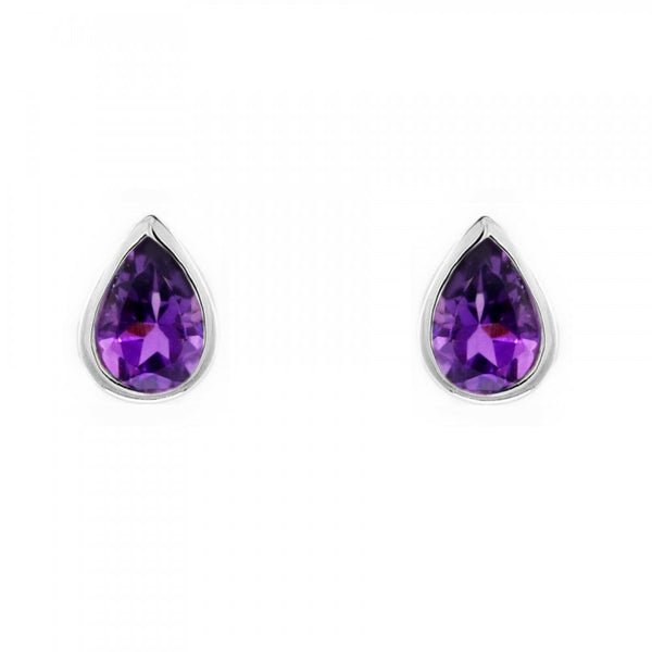 9ct white gold 6mm x 4mm pear amethyst stud earrings