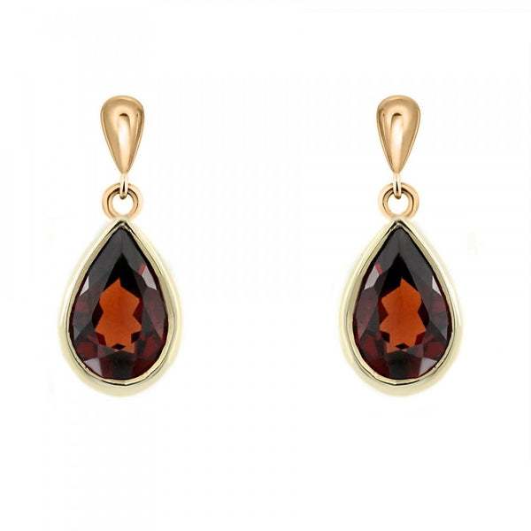 9ct yellow gold 7mm x 5mmm pear cut garnet drop earrings