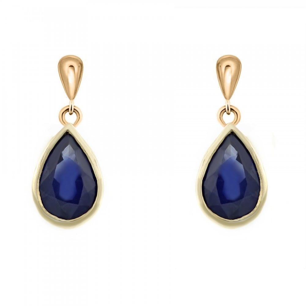9ct yellow gold 7mm x 5mmm pear sapphire drop earrings