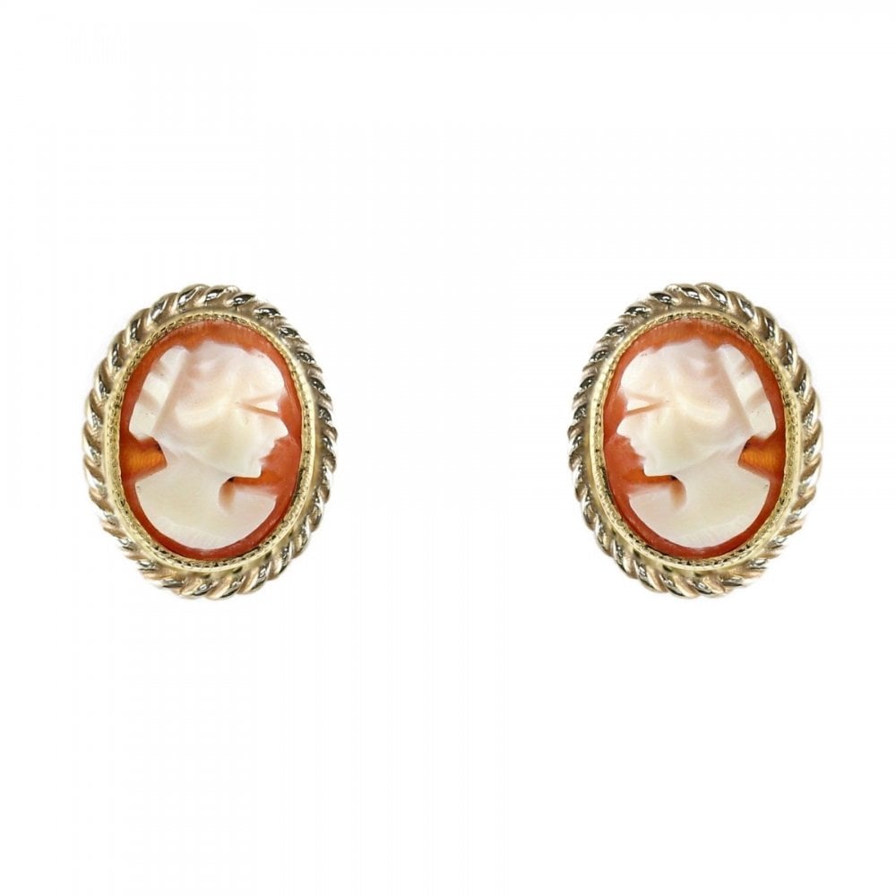 9ct yellow gold 8mm x 6mm oval cameo stud earrings