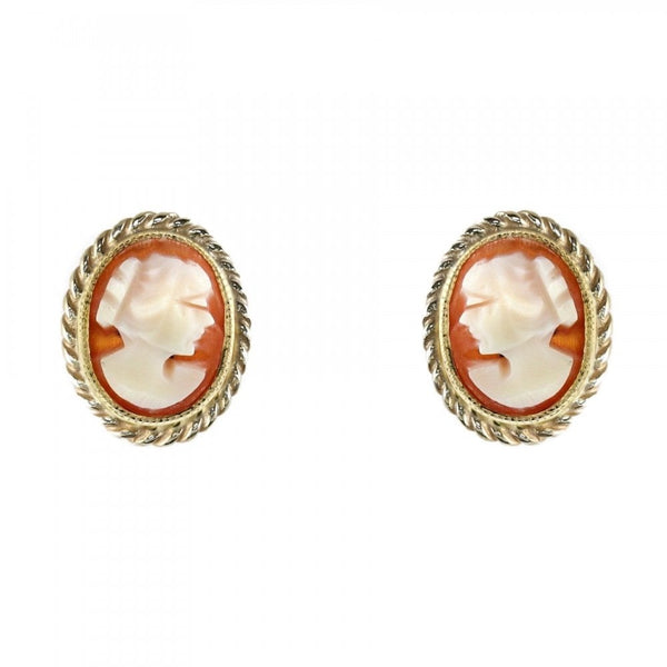 9ct yellow gold 8mm x 6mm oval cameo stud earrings