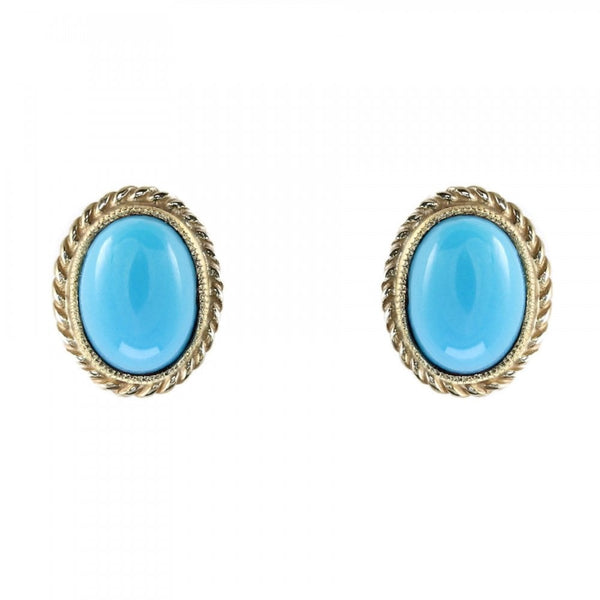 9ct yellow gold 8mm x 6mm oval turquoise stud earrings