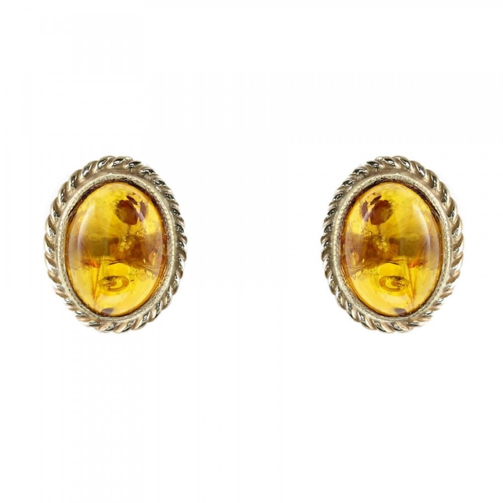 9ct yellow gold 8mm x 6mm oval amber stud earrings