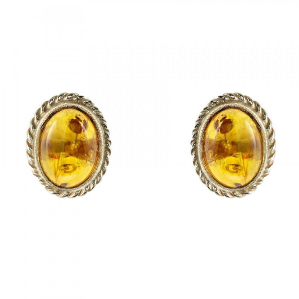 9ct yellow gold 8mm x 6mm oval amber stud earrings