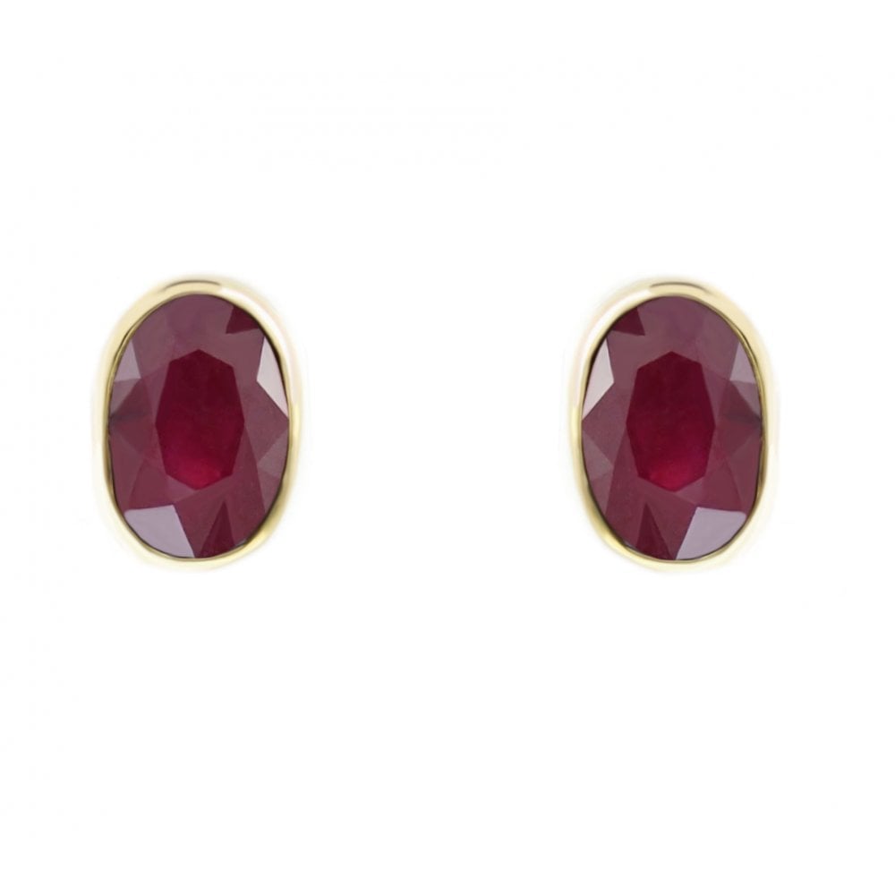 9ct yellow gold 7mm x 5mm oval ruby stud earrings