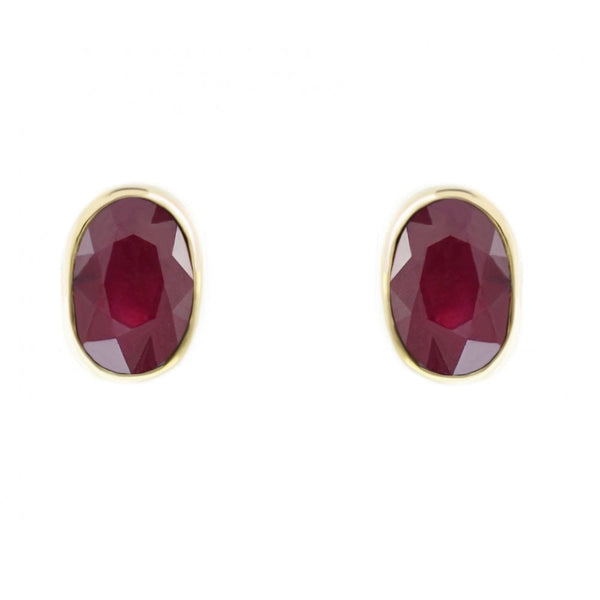 9ct yellow gold 7mm x 5mm oval ruby stud earrings